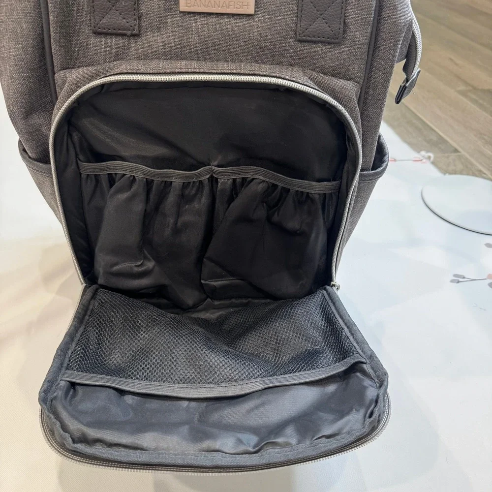 Bananafish Diaper Bag Backpack Women OS Grey‎ Good Wide Frame Multi Pocket